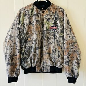 Vintage Trebark Camo Bomber Jacket Outdoors Grunge USA Trucking Company Logo